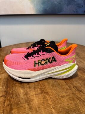Hoka Neon Pink and Orange Running Shoes with Lime Accents Size 10B
